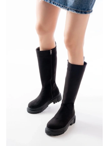 812-340 Siyah Süet Fermuarlı Günlük Kadın Çizme