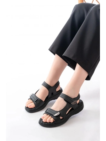 DM-363  Siyah Baret Cırtlı Dikişli Günlük Kadın Sandalet