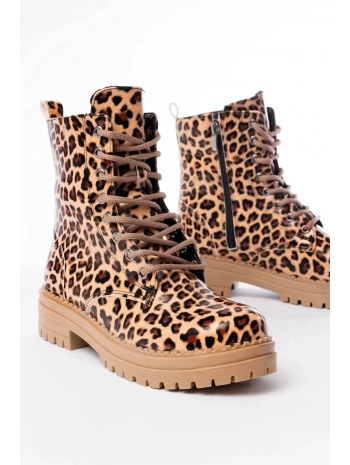 2121-356 Parlak Leopar Bağcıklı Fermuarlı Günlük Kadın Bot
