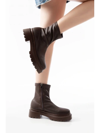 236-2011 Kahve Streç Fermuarlı Günlük Kadın Bot