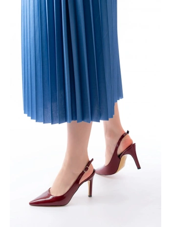 ST-1153 Bordo Rugan Günlük Arkası Açık 9 cm Topuklu Kadın Ayakkabı