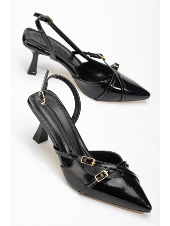 ST-005 Siyah Rugan Günlük 7 cm Topuklu Bayan Ayakkabı