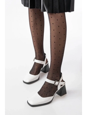 İNF-40450 Beyaz Rugan Günlük Arkası Açık Topuklu Bayan Ayakkabı