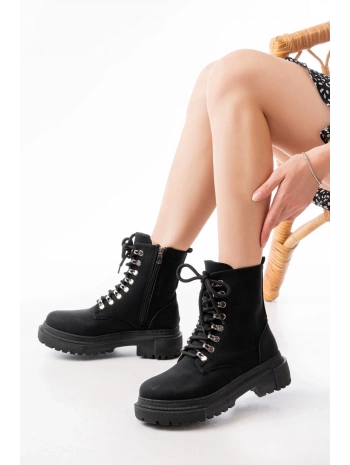 812-2121 Siyah Zümrüt Bağcıklı Fermuarlı Günlük Kadın Bot