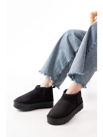 NDR-2850 Siyah Süet İçi Kürklü Kışlık Kapalı Burun Kadın Günlük Terlik