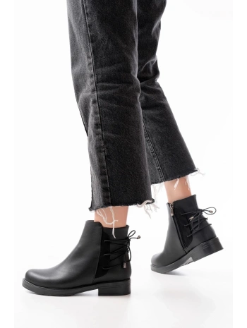 165-209 Siyah Arka Bağcık Aksesuarlı Fermuarlı Günlük Kadın Bot
