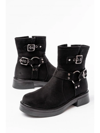 02-2013 Siyah Süet Toka Aksesuarlı Fermuarlı Günlük Kadın Bot
