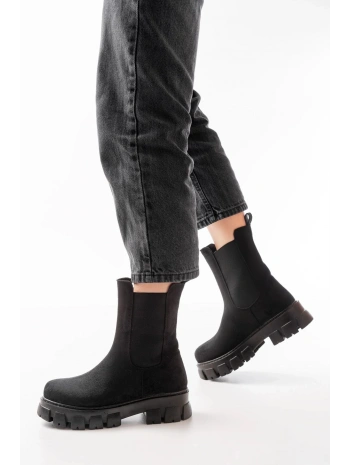 FZ-299 Siyah Süet Yüksek Tabanlı Lastikli Günlük Kadın Bot