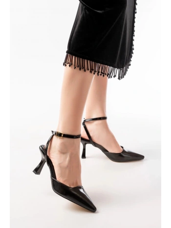 ST-004 Siyah Rugan Günlük 7 cm Topuklu Bayan Ayakkabı