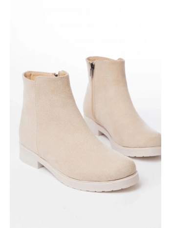 165-204 Bej Süet Fermuarlı Günlük Kadın Bot
