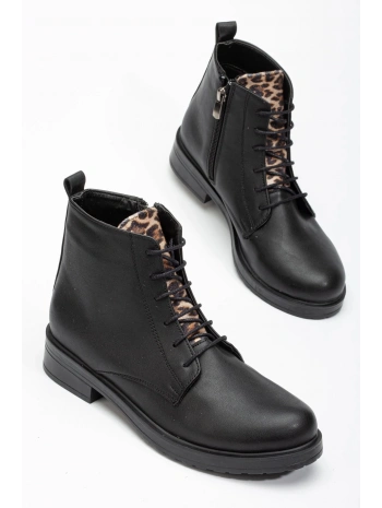 165-225 Siyaha Leopar Bağcıklı Fermuarlı Günlük Kadın Bot