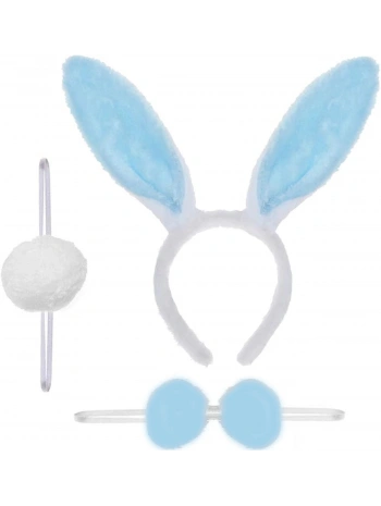 Tavşan Kostüm Seti Taç Papyon Ponpon Kuyruk Mavi