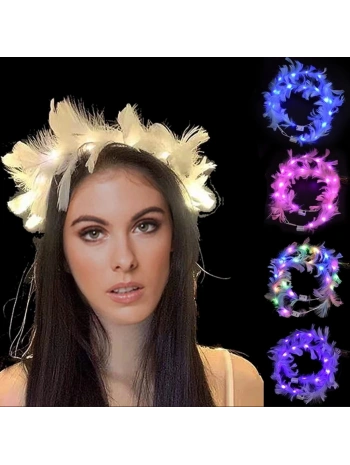 Led Işıklı Rengarenk Yanan 3 Fonksiyonlu Otrişli Parti Tacı Beyaz Renk 12x12 Cm