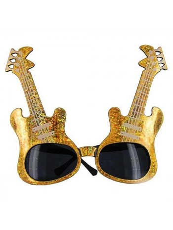 Altın Renk Rockn Roll Gitar Şekilli Parti Gözlüğü 15x15 Cm