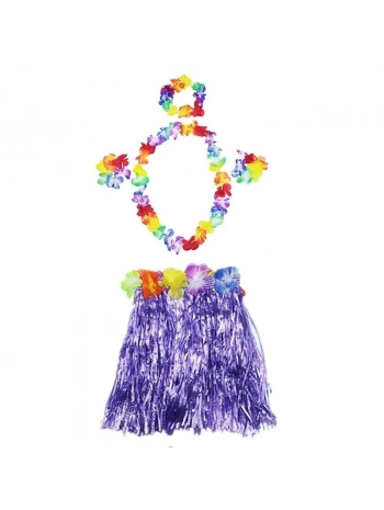 Luau Aloha Hawaii  Kolye Etek Taç Ve Bileklik Seti Mor