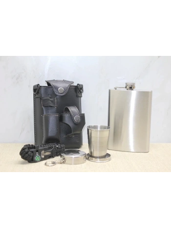 Deri Kılıflı Shot Bardaklı Matara Alk3913