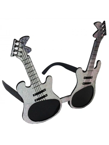Gümüş Renk Rockn Roll Gitar Şekilli Parti Gözlüğü 15x15 Cm