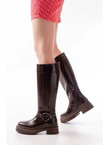 236-3021 Kahverengi Kroko Fermuarlı Günlük Kadın Çizme