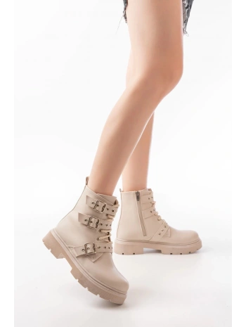 508-3039 Bej Toka Aksesuarlı Fermuarlı  Günlük Kadın Bot