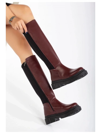 812-305 Bordo Arkası Streç Fermuarlı Günlük Kadın Çizme