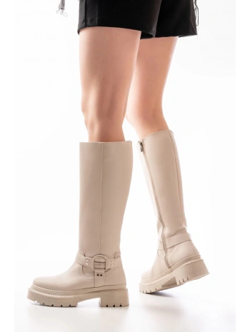 236-3021 Bej Fermuarlı Günlük Kadın Çizme