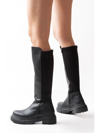 812-305 Siyah Arkası Streç Fermuarlı Günlük Kadın Çizme