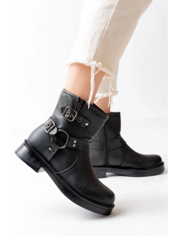 02-2013 Siyah Toka Aksesuarlı Fermuarlı Günlük Kadın Bot