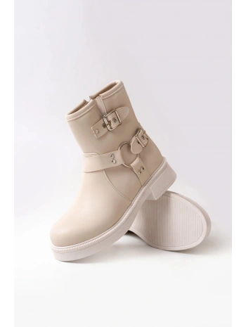 02-2013 Bej Toka Aksesuarlı Fermuarlı Günlük Kadın Bot