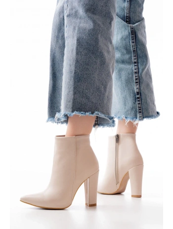 VRT-4801 Bej Yüksek Kalın Topuklu Fermuarlı Kadın Bot