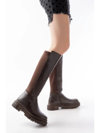 812-305 Kahve Arkası Streç Fermuarlı Günlük Kadın Çizme
