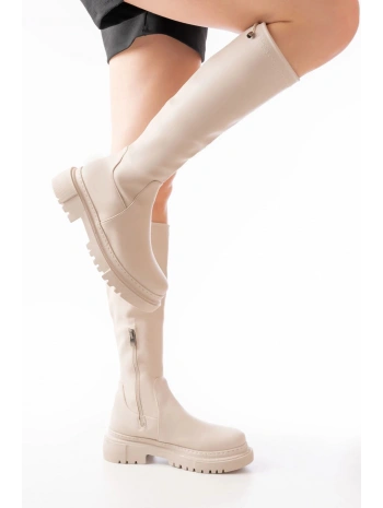 812-2291 Bej Fermuarlı Günlük Kadın Çizme
