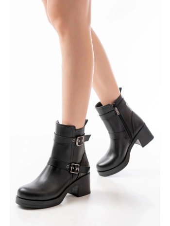 5109-3027 Siyah Topuklu Fermuarlı Günlük Kadın Bot