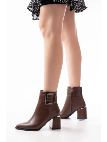 DNZ-400 Kahverengi Toka Aksesuarlı Topuklu Fermuarlı Günlük Kadın Bot