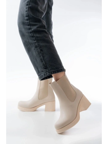 5109-3056 Bej Lastikli  Kalın Topuklu Günlük Kadın Bot