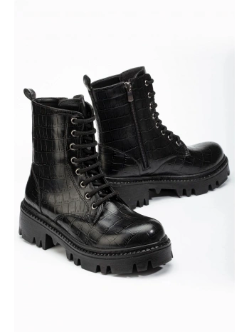 868-2289 Siyah Kroko Bağcıklı Fermuarlı Günlük Kadın Bot