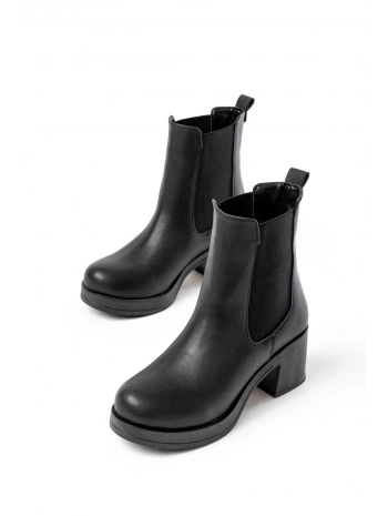 5109-3056 Siyah Lastikli Kalın Topuklu Günlük Kadın Bot