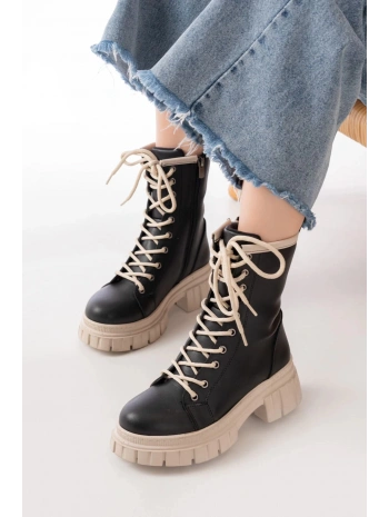 842-2961 Siyah Bağcıklı Kalın Tabanlı Fermuarlı Günlük Kadın Bot