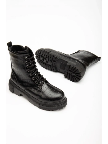 812-356 Siyah Kroko Bağcıklı Fermuarlı Günlük Kadın Bot