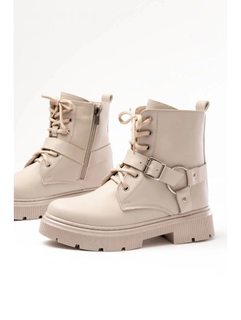 508-3038 Bej Toka Aksesuarlı Fermuarlı Günlük Kadın Bot