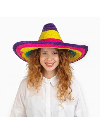 Sombrero Meksika Şapkası Renkli Örme Hasır Çocuk Boy