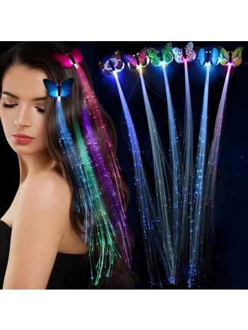 Led Fiber Optik Işıklı Kelebek Saç Klipsi 1 Adet