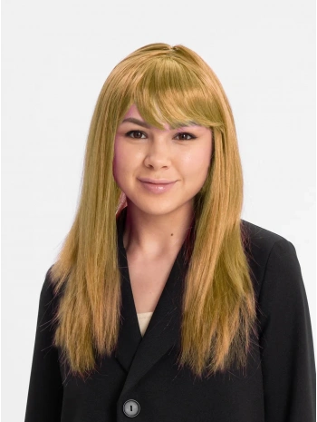 Altın Renk Düz Kesim İçi Astarlı Uzun Parti Peruğu Takma Saç