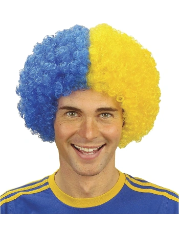 Sarı Lacivert Kıvırcık Afro Bonus Peruk Taraftar Bonus Saç