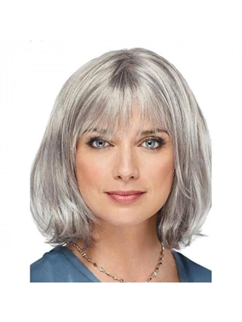 Gri Renk Yaşlı Peruğu Kısa Saç Kısa Peruk Gri Teyze Peruğu