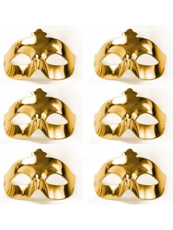 Altın Metalize Renk Düz Balo Parti Maskesi 6 Adet