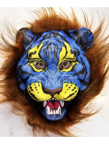 Kahverengi Yeleli Saçlı Mavi Yüzlü Kurt Kaplan Maskesi Mega Peluş 38 No