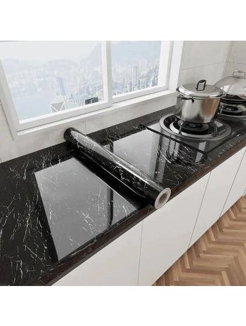 Siyah Mermer Desenli Yapışkanlı Tezgah Folyosu (3 Mt.x 60 Cm)