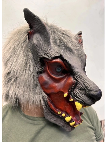 Kafaya Tam Geçmeli Lateks Dişli Ağzı Açık Kurt Maskesi