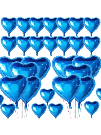 Metalize Parlak Mavi Kalp Şekilli Uçan Balon Folyo 18 İnç 45 Cm 25 Adet