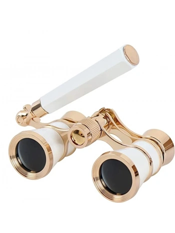 Nefis Işlemeli, Tiyatro / Opera Dürbünü 3x25 Prinç Metal Kaplamalı Retro Beyaz